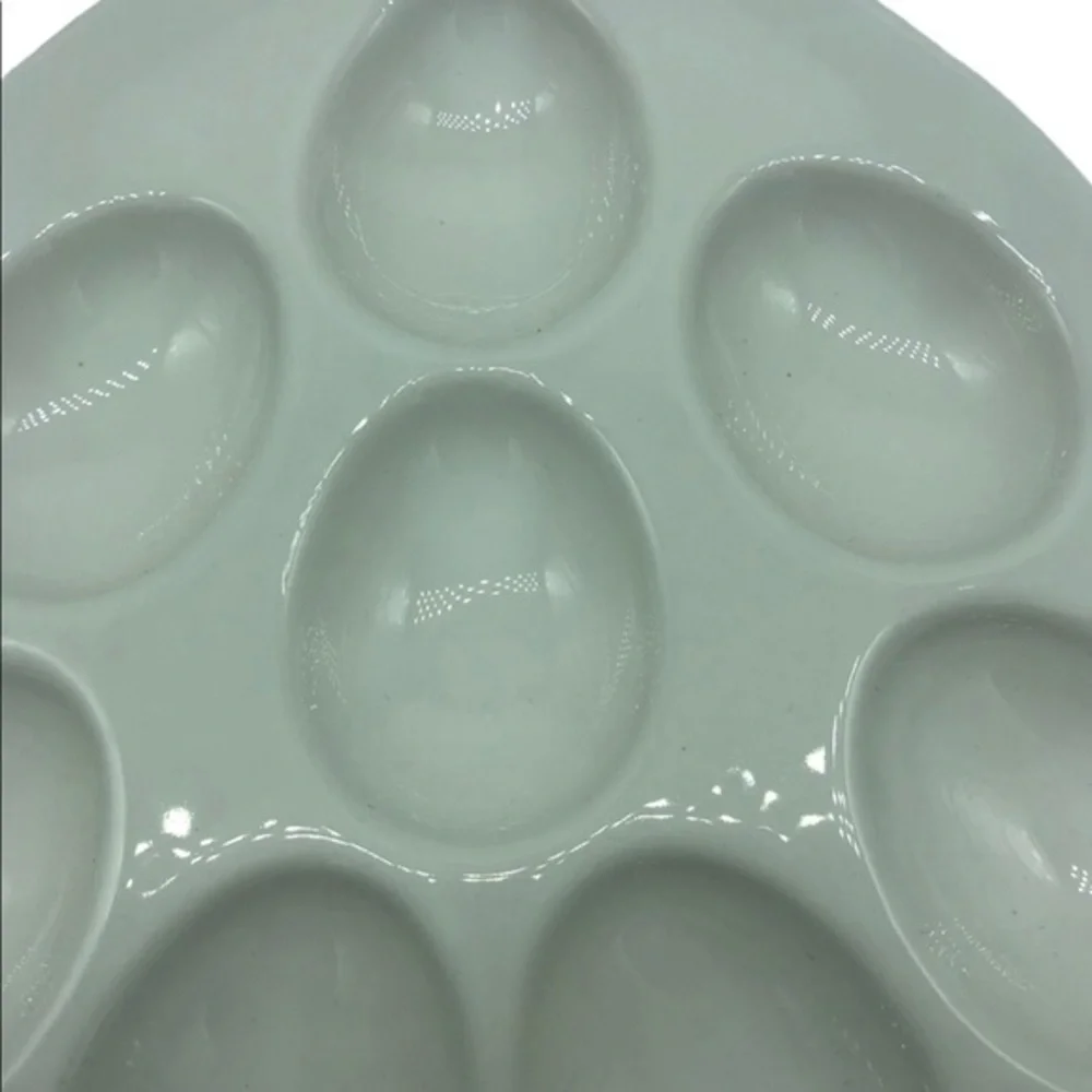 White Ceramic Egg Shaped Deviled‎ Egg Serving Platter Tray 12 Slot